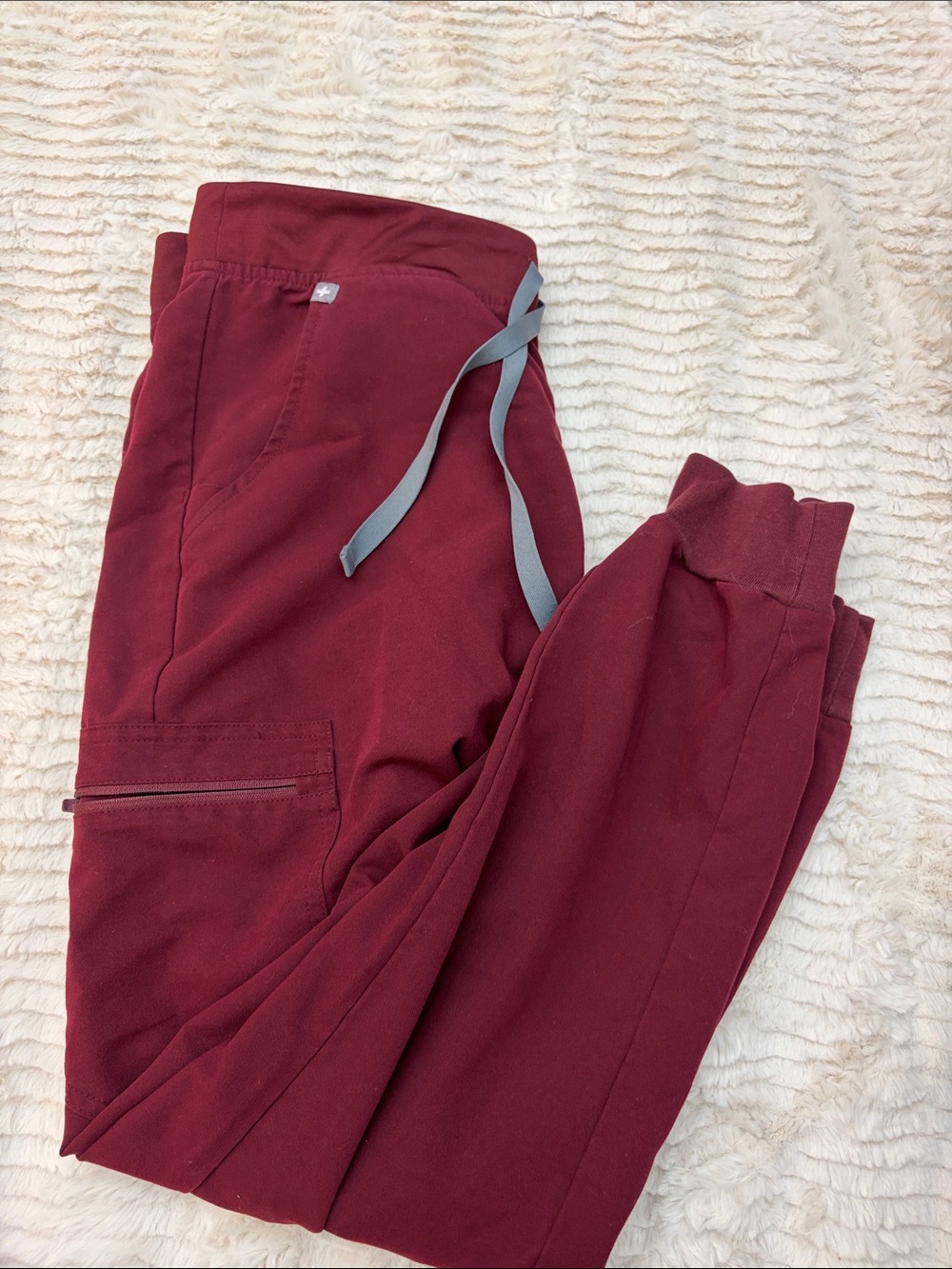Figs Women's Maroon Jogger Top with Gray Drawstrings
